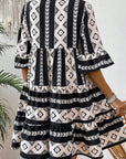 Tiered Printed Notched Half Sleeve Dress