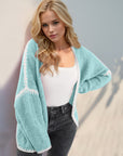 Double Take Contrast Open Front Dropped Shoulder Cardigan