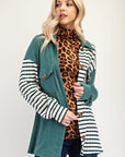 Celeste Full Size Striped Button Up Dropped Shoulder Shacket