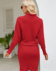 Turtle Neck Long Sleeve Ribbed Sweater Dress