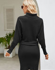 Turtle Neck Long Sleeve Ribbed Sweater Dress