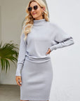 Turtle Neck Long Sleeve Ribbed Sweater Dress