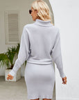 Turtle Neck Long Sleeve Ribbed Sweater Dress