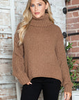 Turtleneck Dropped Shoulder  Pullover Sweater