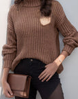 Turtleneck Dropped Shoulder  Pullover Sweater