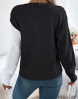 Two-Tone V-Neck Long Sleeve Sweater