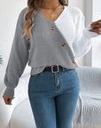 Two-Tone V-Neck Long Sleeve Sweater