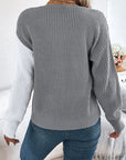 Two-Tone V-Neck Long Sleeve Sweater