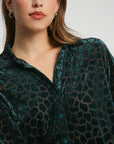 Umgee Animal Print Button Up Velvet Shirt