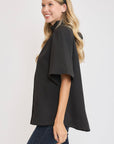 Umgee Bow Tie Back Mock Neck Half Sleeve Blouse