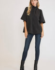 Umgee Bow Tie Back Mock Neck Half Sleeve Blouse