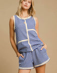 Umgee Elastic Waist Striped Shorts with Pockets