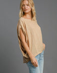 Umgee Exposed Seam Round Neck Batwing Sleeve Knit Top