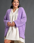 Umgee Full Size Cable Knit Open Front Long Sleeve Cardigan