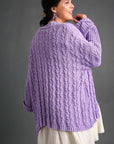 Umgee Full Size Cable Knit Open Front Long Sleeve Cardigan