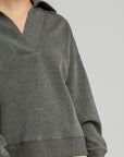 Umgee Johnny Collar Dropped Shoulder Sweatshirt