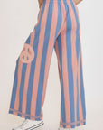 Umgee Peace Sign Patch Striped Wide Leg Pants