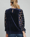 Umgee Polka Dot Lace Long Sleeve Round Neck Blouse