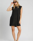 Umgee Round Neck Sleeveless High-Low Curved Hemline Mini Dress