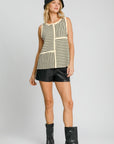 Umgee Round Neck Texture Striped Tank