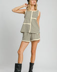 Umgee Round Neck Texture Striped Tank