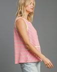 Umgee Round Neck Texture Striped Tank