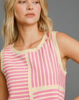 Umgee Round Neck Texture Striped Tank