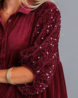 Umgee Sequin Detail Tiered Back Half Sleeve Shirt