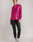 Umgee Sequin Long Sleeve Shirt with Side Chest Pocket