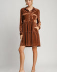 Umgee Texture Tiered Collared Long Sleeve Dress