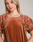 Umgee Velvet Embroidery Short Sleeve Blouse