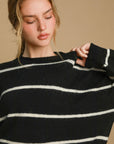 Umgee Wool Blend Striped Round Neck Sweater