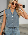 V-Neck Button Down Denim Vest