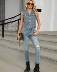 V-Neck Button Down Denim Vest