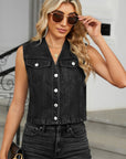 V-Neck Button Down Denim Vest