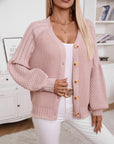 V-Neck Button Up Raglan Sleeve Cardigan