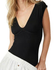 Black V-Neck Cap Sleeve Bodysuit