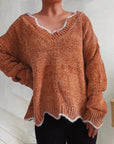 V-Neck Drop Shoulder Long Sleeve Sweater