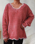 V-Neck Drop Shoulder Long Sleeve Sweater