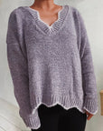 V-Neck Drop Shoulder Long Sleeve Sweater