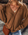 V-Neck Dropped Shoulder Long Sleeve Sweater