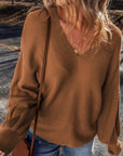 V-Neck Dropped Shoulder Long Sleeve Sweater