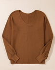 V-Neck Dropped Shoulder Long Sleeve Sweater