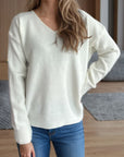 V-Neck Dropped Shoulder Long Sleeve Sweater