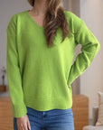 V-Neck Dropped Shoulder Long Sleeve Sweater