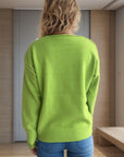 V-Neck Dropped Shoulder Long Sleeve Sweater