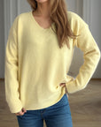 V-Neck Dropped Shoulder Long Sleeve Sweater