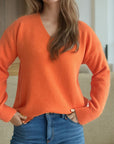 V-Neck Dropped Shoulder Long Sleeve Sweater