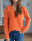 V-Neck Dropped Shoulder Long Sleeve Sweater