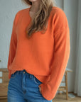 V-Neck Dropped Shoulder Long Sleeve Sweater